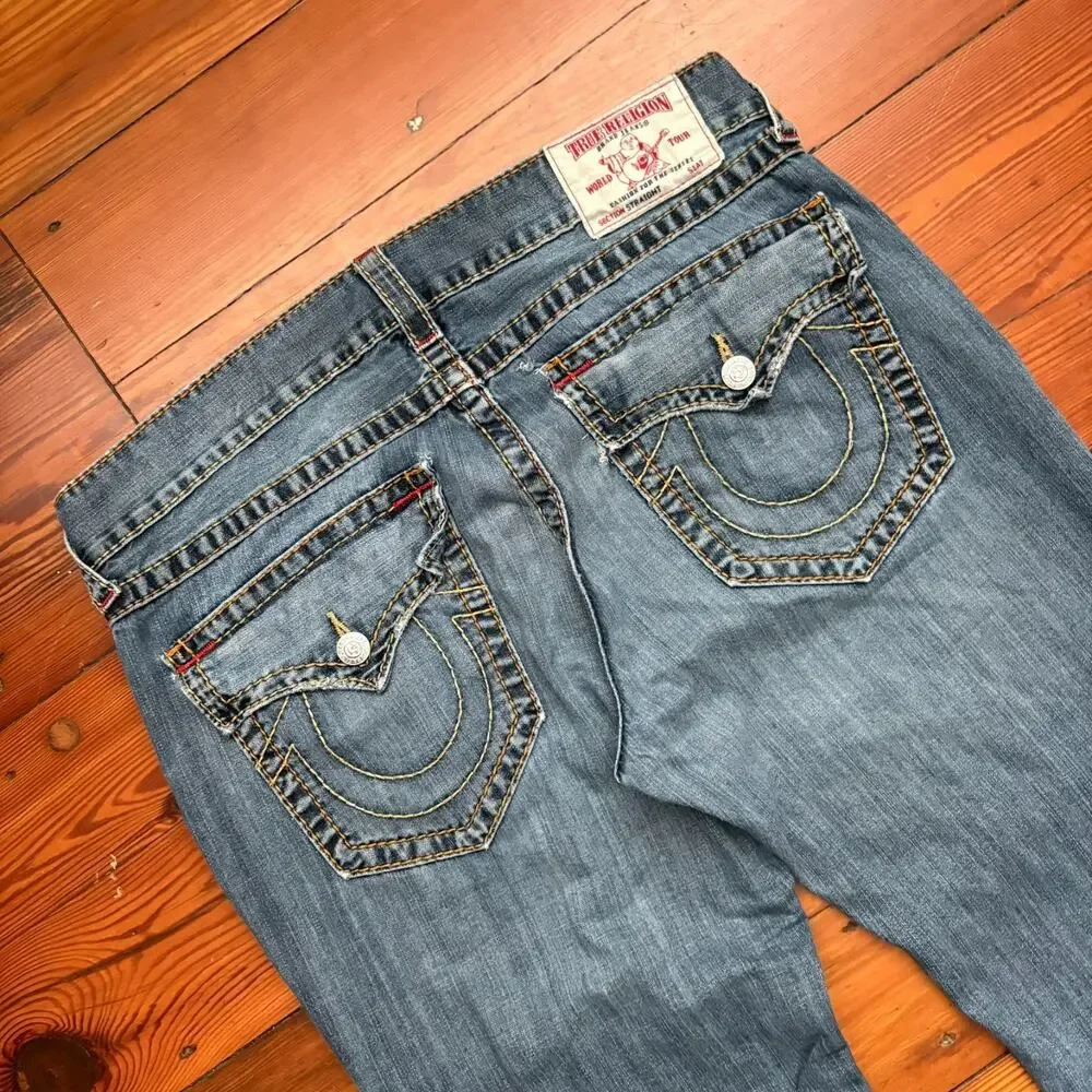 Vintage True Religion Jeans Men's Size 38x33 Denim Flap Pocket Y2K Medium Wash